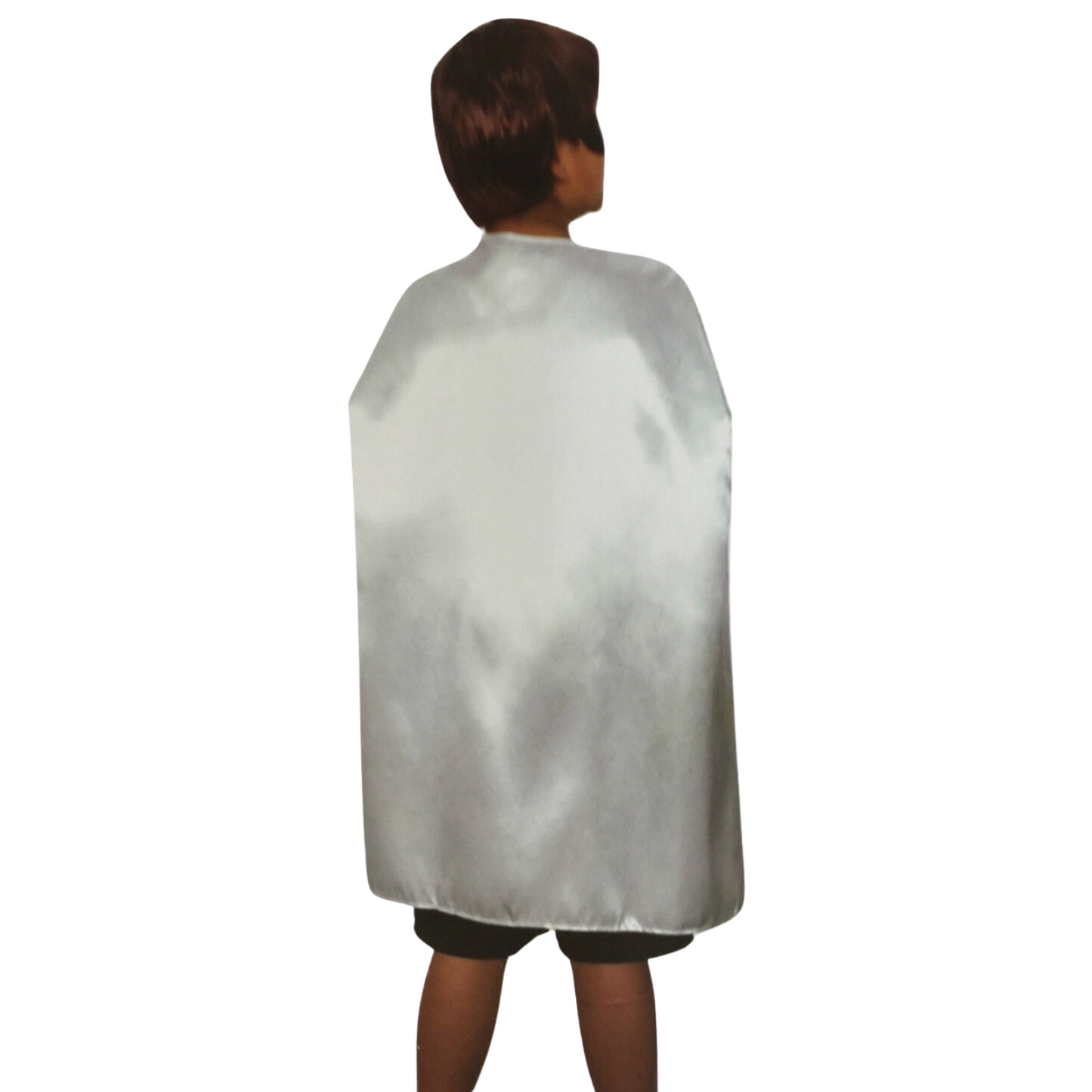 Medium white vampire cape for kids, perfect Halloween costume for spooky home adventures.