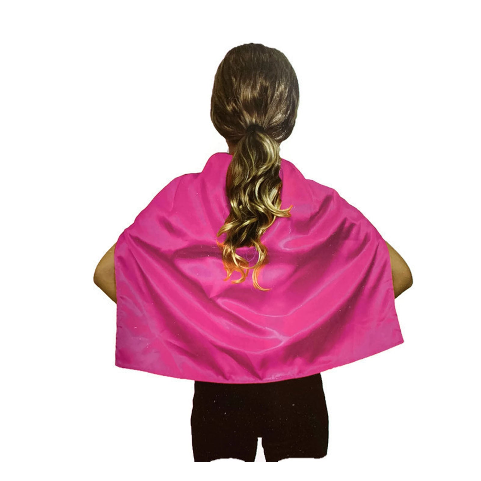 Pink kids cape for costumes and school events, perfect for imaginative play at home.