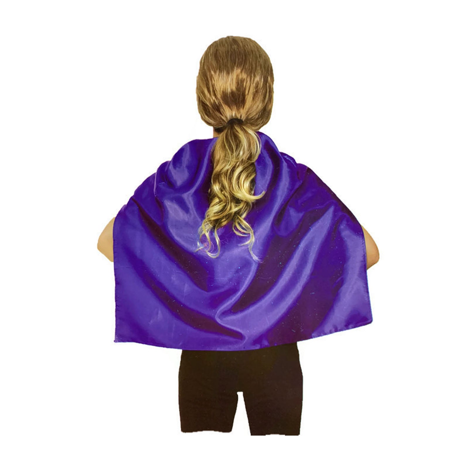 Kids purple short cape costume for parties and school events, perfect for imaginative play.