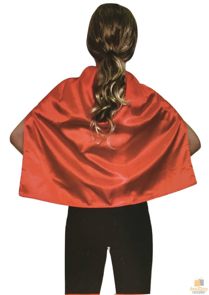 Red kids cape for vampire costumes or school events, perfect for imaginative play at home.