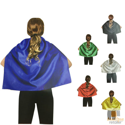 Yellow kids short cape for costumes and school events, perfect for playtime fun.
