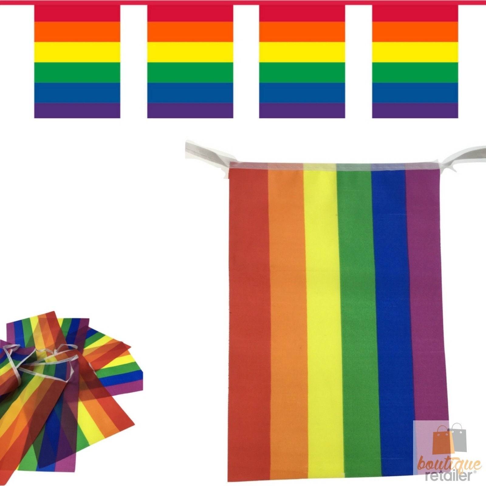 Colorful rainbow bunting flags for kids birthday parties, 3.6m long, playful home decoration.