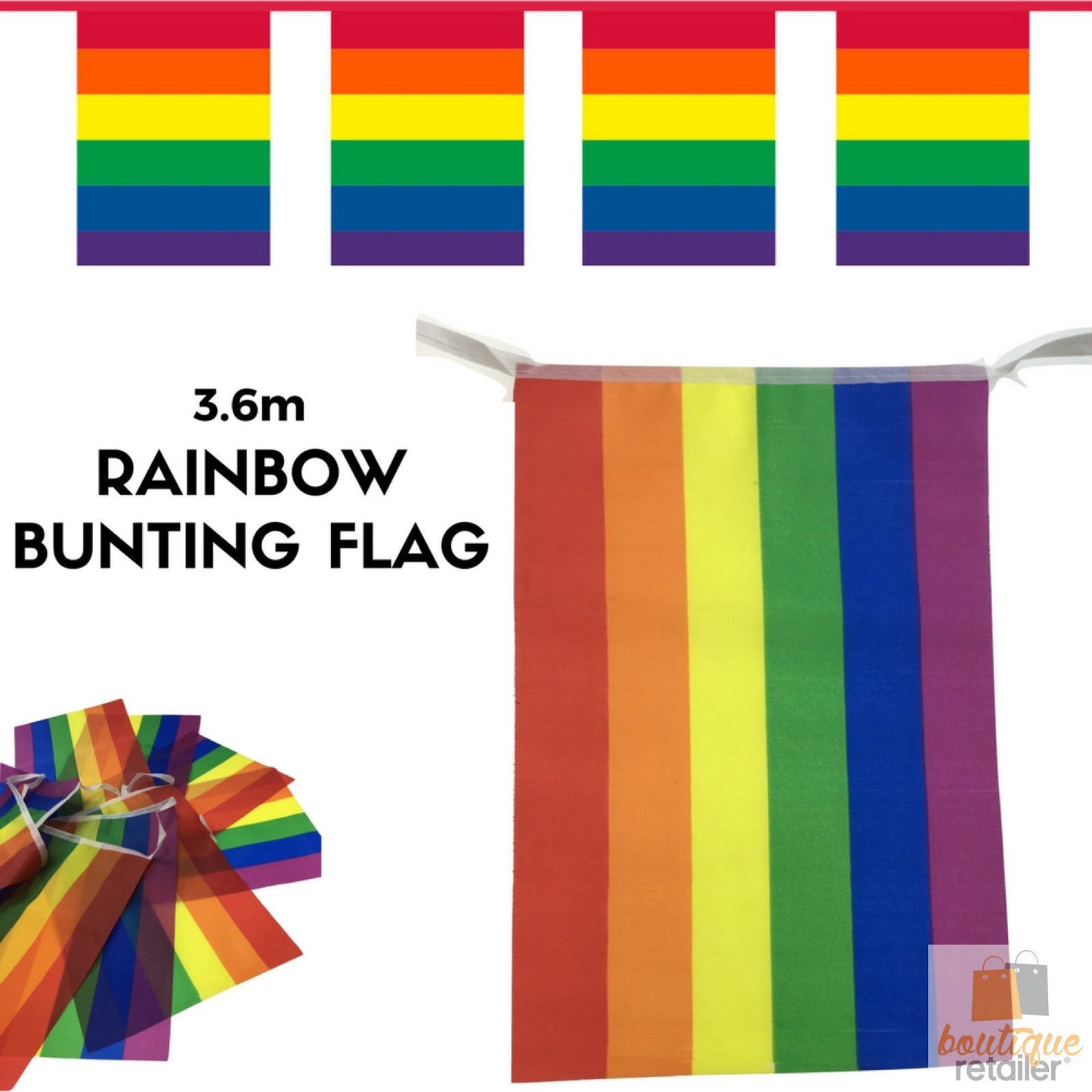 Colorful 3.6m rainbow bunting flags banner for childrens birthday party decoration.