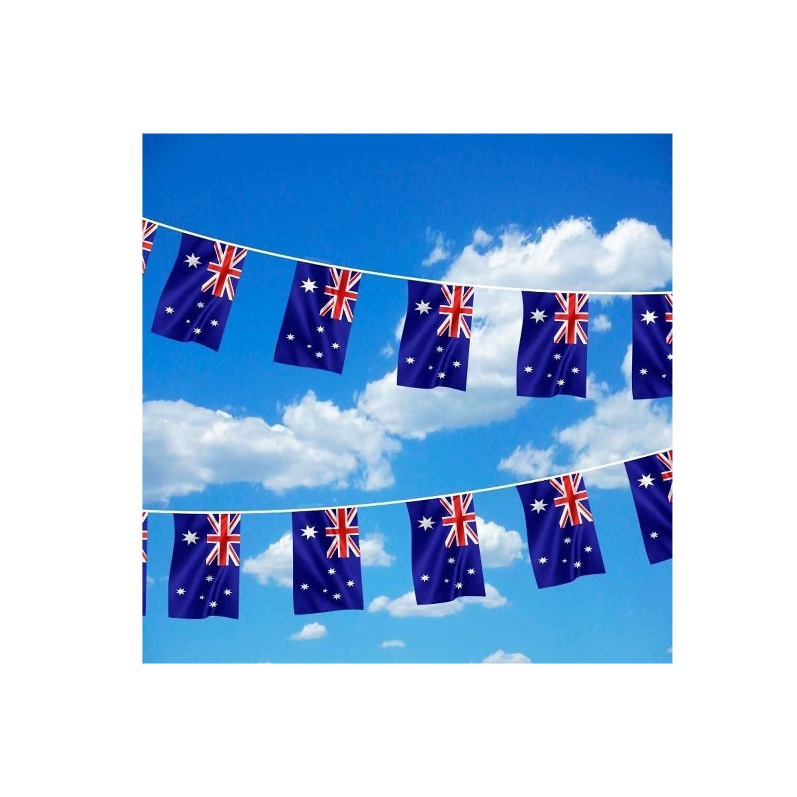 Colorful 7m Australian Flag Bunting for Australia Day parties, perfect for kids home decorations.