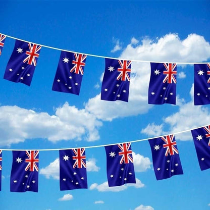 Colorful 7m Australian flag bunting for childrens Australia Day party decorations at home.