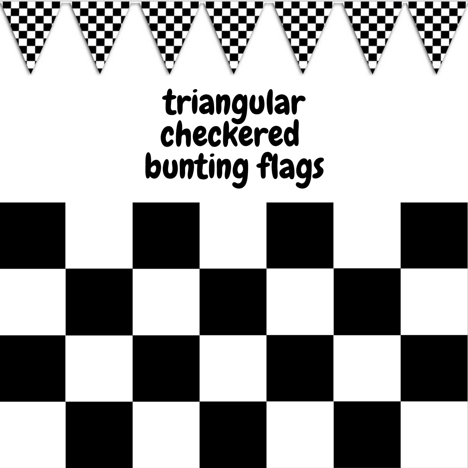 Colorful 3.6m checkered race car flag bunting for lively childrens party decorations.