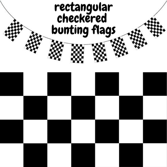 Colorful race car checkered bunting flag banner for kids party decoration, 3.6m length.