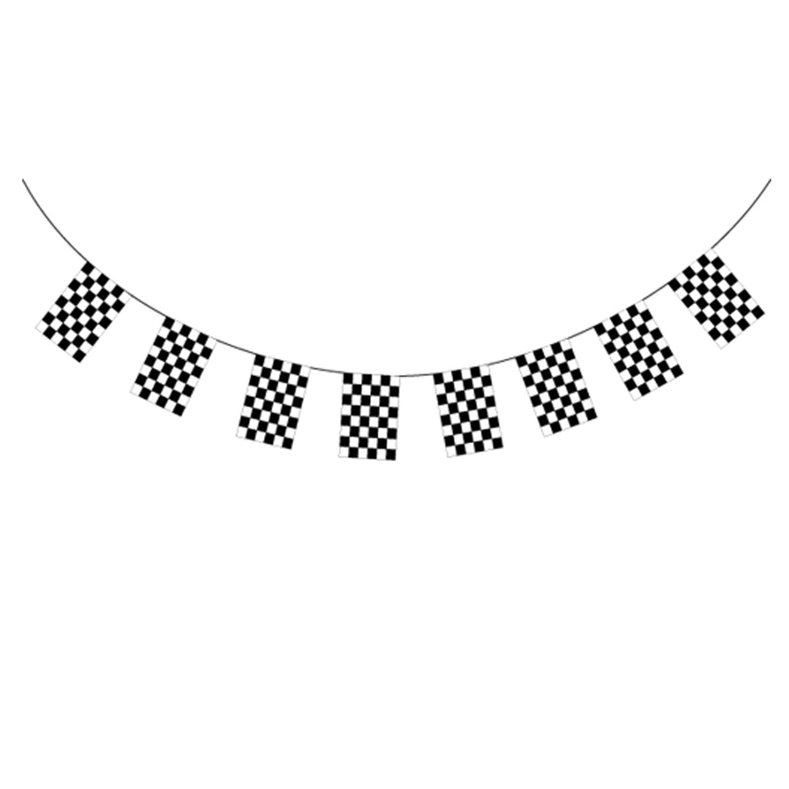 Colorful checkered bunting flag banner for race car themed parties, 3.6m long decoration.