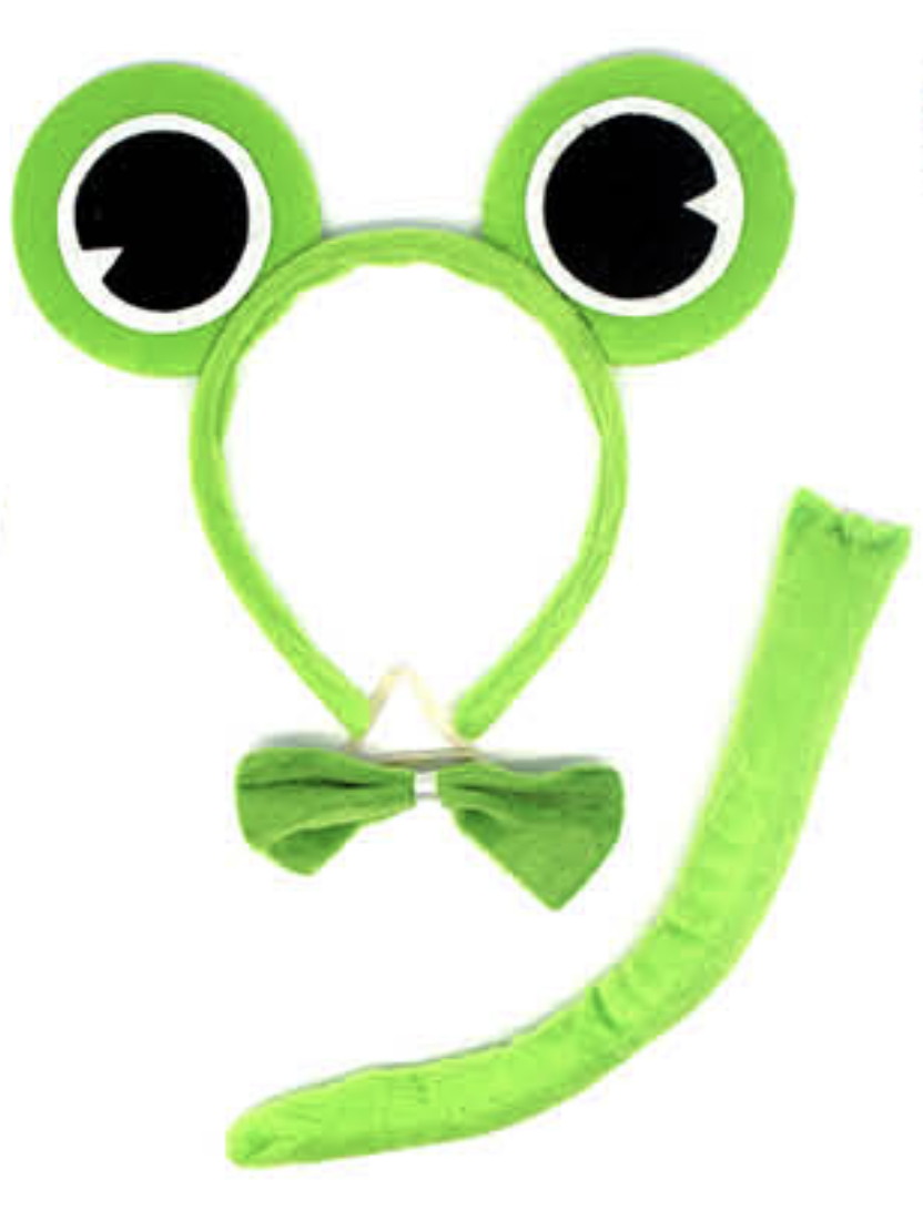 Kids frog costume set with headband, bow tie, and tail for playful party dress-up.