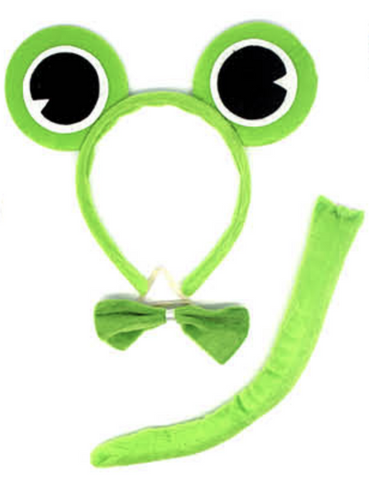 Kids frog costume set with headband, bow tie, and tail for playful home parties.