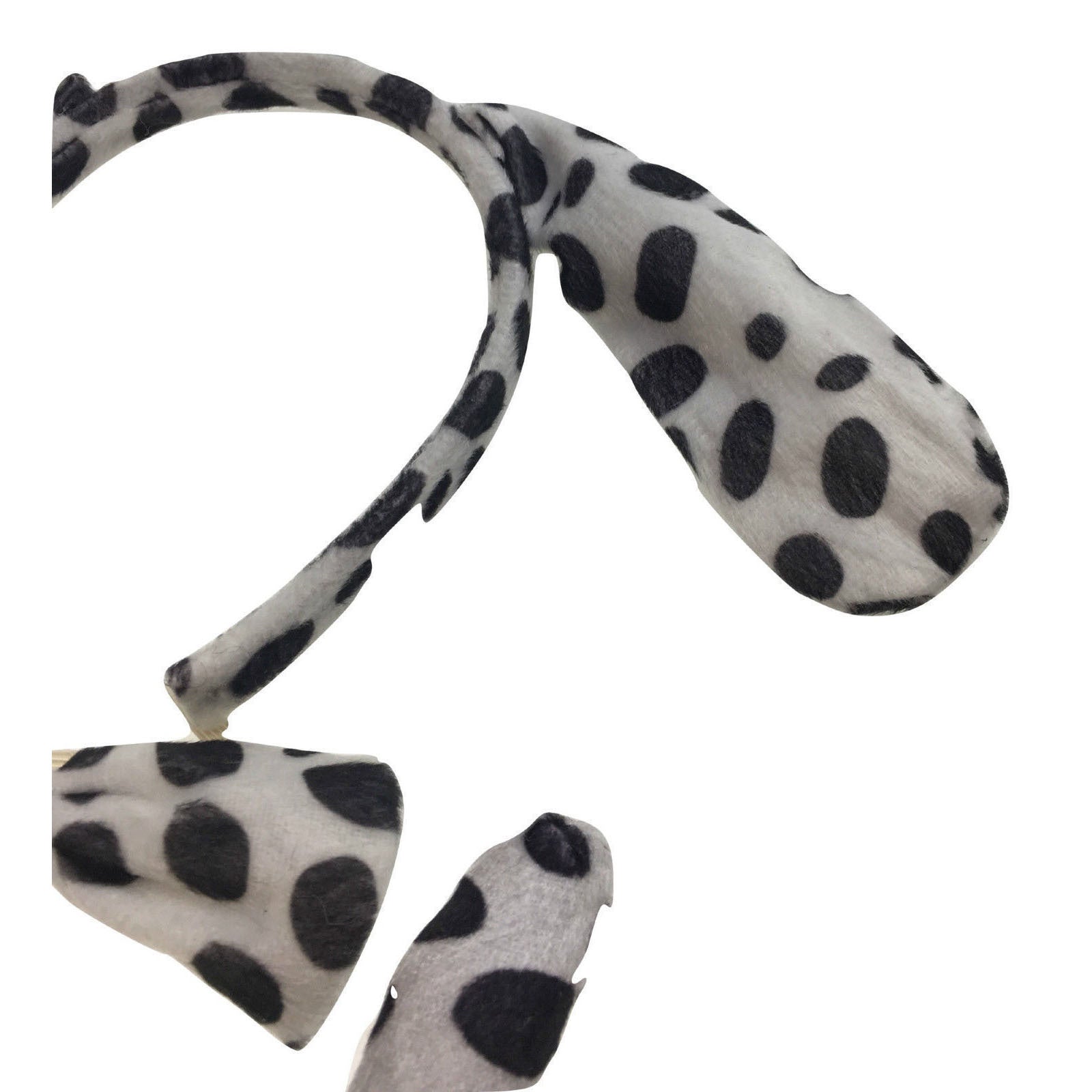 Dalmatian dog ears, bow & tail set for kids Halloween costume, perfect for dress-up play.