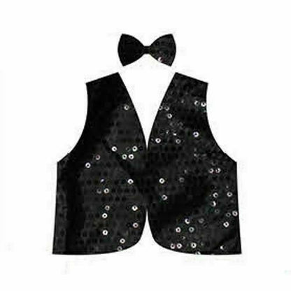 Kids sequin vest and bow tie set for glamorous dress-up parties at home.