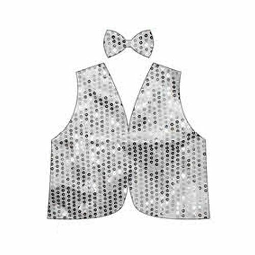 Kids sequin vest and bow tie set for 80s costume party, adding sparkle and style.