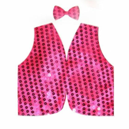 Kids Sparkly Sequin Vest and Bow Tie Set for 80s Costume Party - trendy, festive attire.