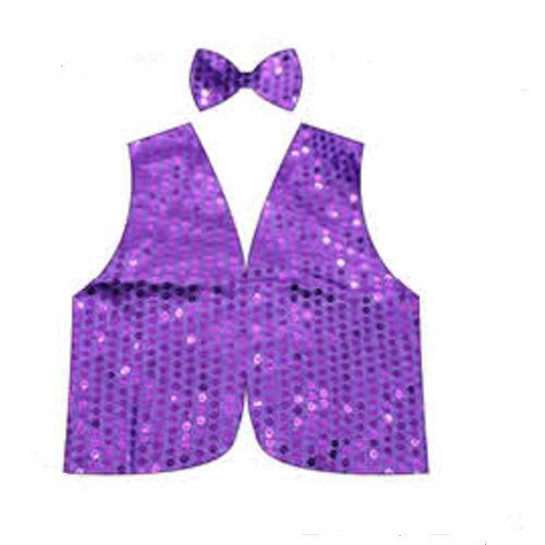 Purple sequin vest and bow tie set for kids, perfect for 80s party dress-up.