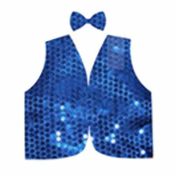 Kids 80s costume party set - Blue sequin vest with matching bow tie.