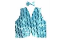 Kids sparkly blue sequin vest and bow tie set for dress up parties