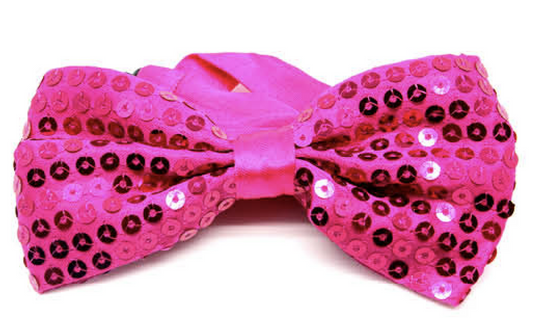 Hot pink glittery sequin bow tie adds sparkle to kids costumes and party outfits.