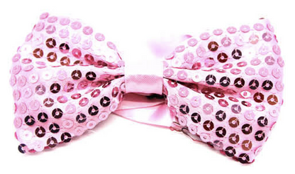 Light pink glittery sequin bow tie adds sparkle to kids costumes and party outfits.