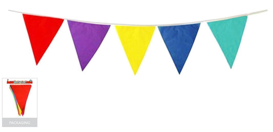 Vibrant 9m party bunting flags in assorted colors for festive childrens room decor.