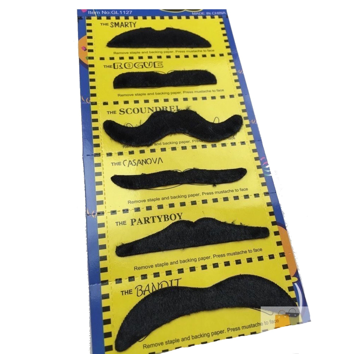 70s Fake Mustache Set for Kids | 6 Adhesive Moustaches, Ideal for Dress-Up and Parties