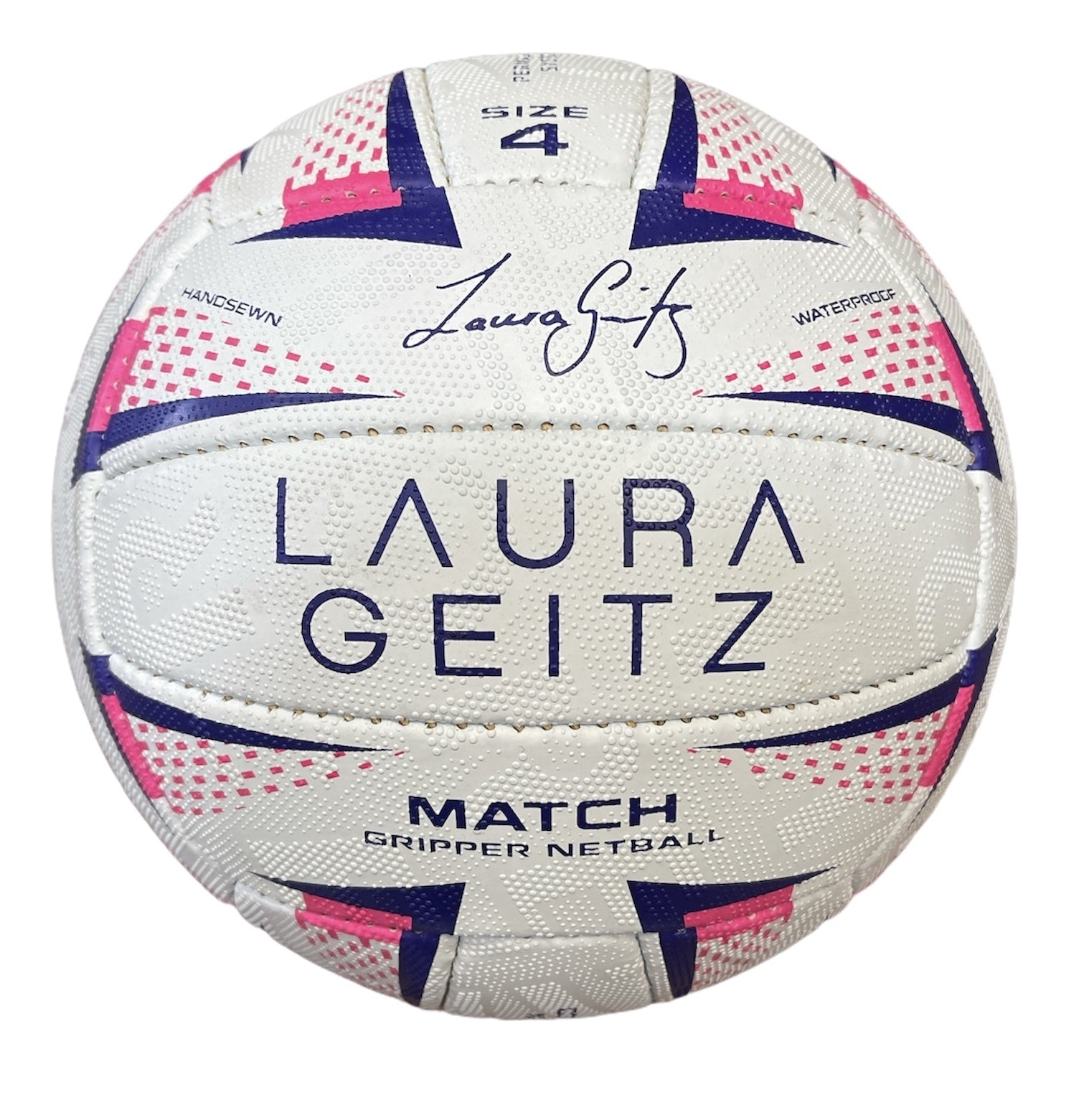 Official size 4 Laura Geitz Match Gripper Netball, hand-sewn, waterproof for kids play.