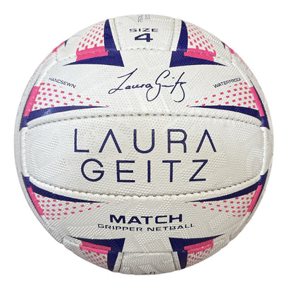 Official size 4 Laura Geitz Match Gripper Netball, hand-sewn, waterproof for kids play.