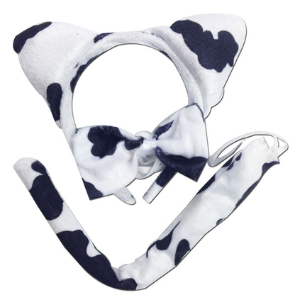 Dairy cow costume kit for kids, includes 3 pieces for imaginative dress-up play at home.