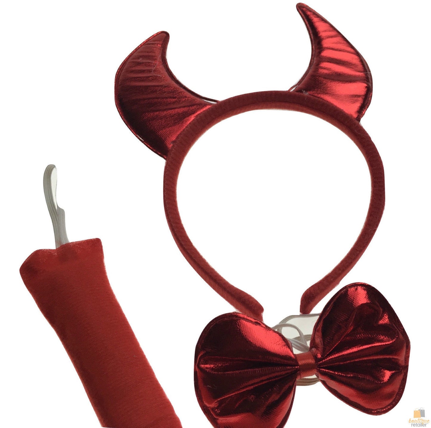 Red Devil Animal Costume Set for Kids with ears, bow tie, and tail for playtime fun.