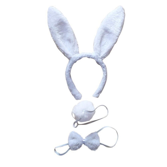 White Rabbit Costume Set for Kids with Ears, Bow Tie, and Tail for Dress Up