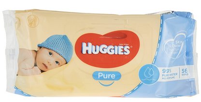 Huggies Pure Unscented Baby Wipes 56 Pack - Gentle, hypoallergenic care for babys skin.
