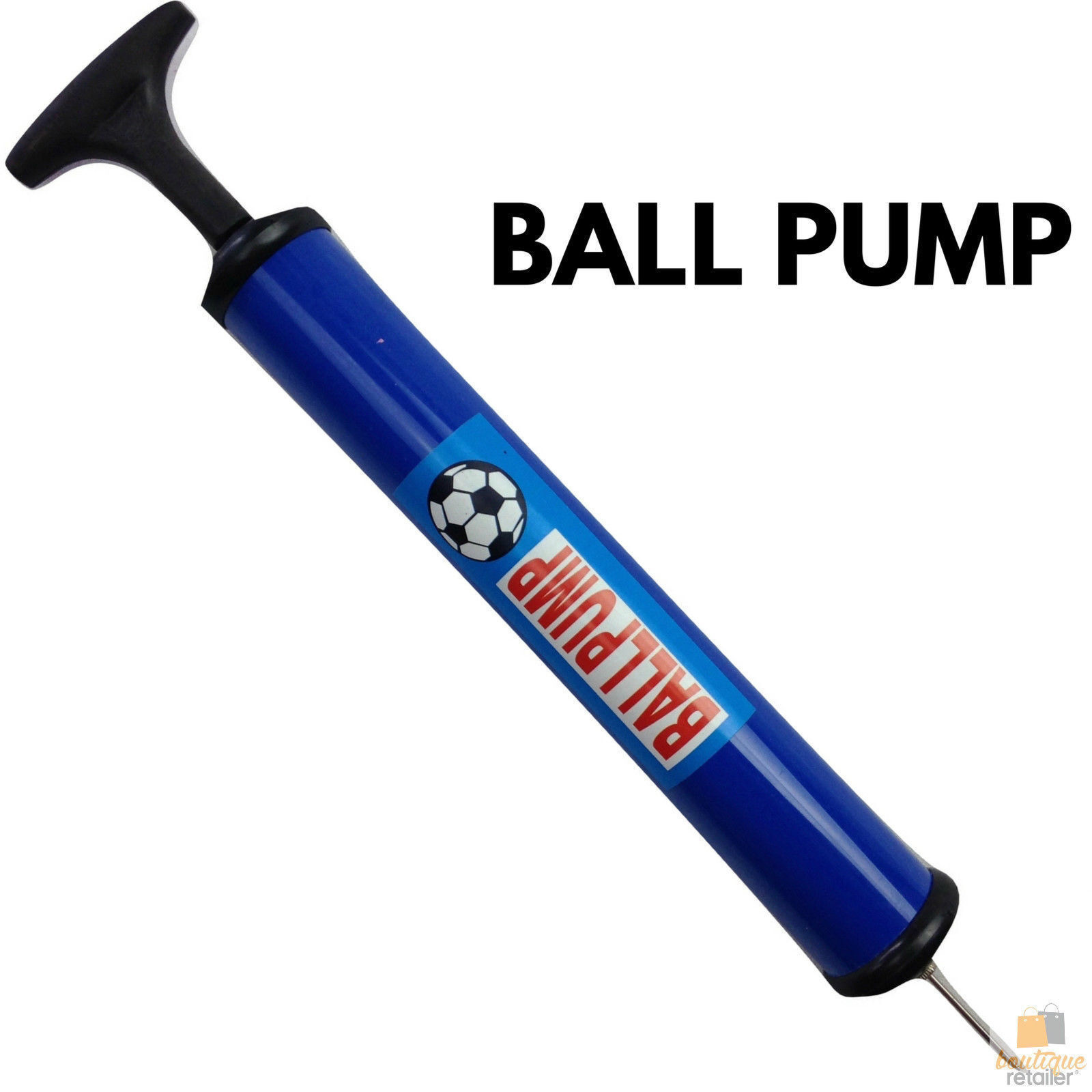 Compact ball pump with needle, ideal for inflating kids sports equipment at home.