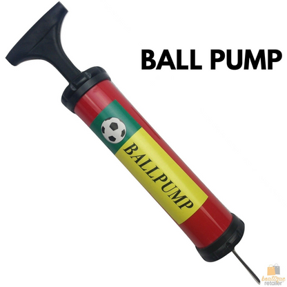 Portable ball pump with needles for inflating soccer, basketball, and footballs, ideal for home fitness.