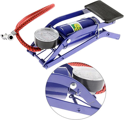 High-pressure foot air pump with gauge for inflating tires, beds, bikes, and balls