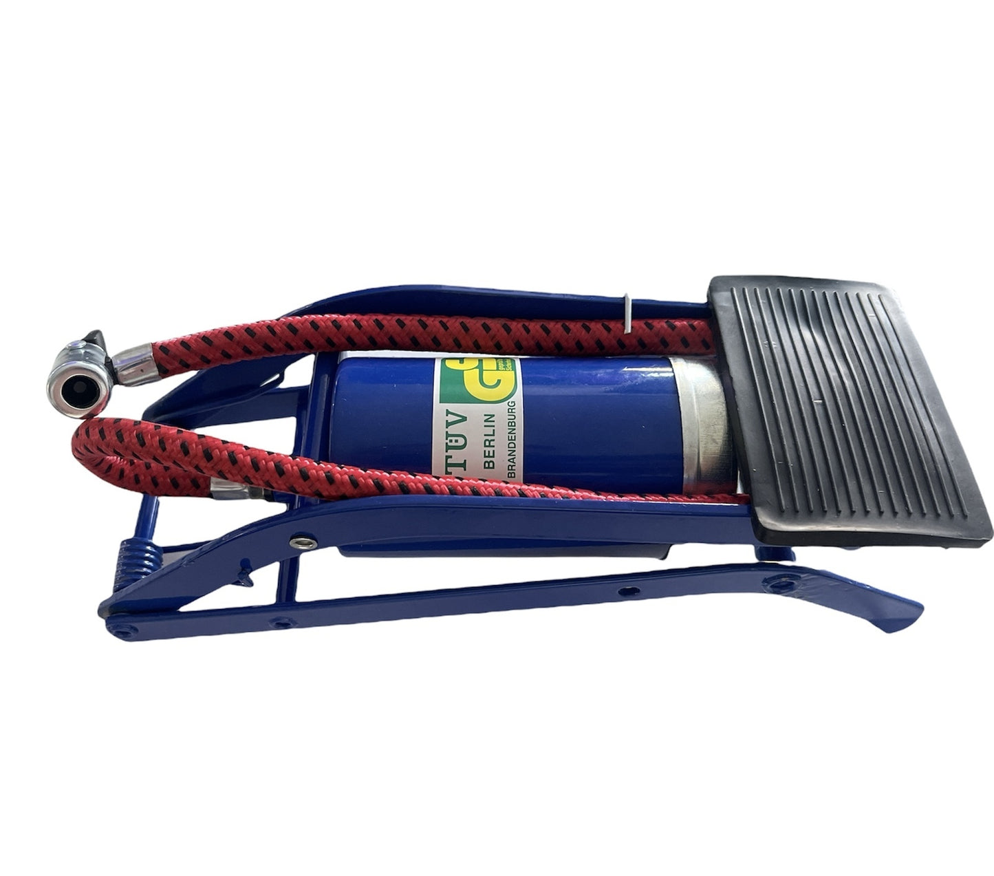 High-pressure foot air pump with gauge for inflating tires, air beds, bikes, balls. Ideal for kids home fun and safety.
