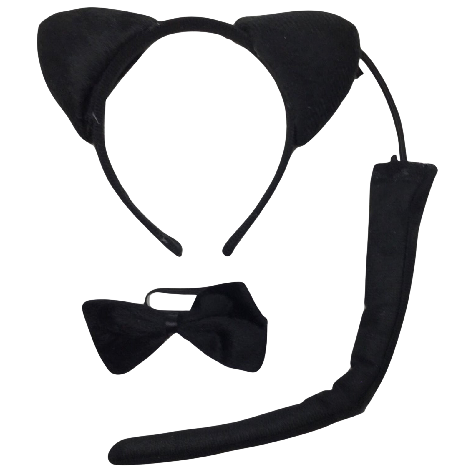 Black Cat Ears, Bow & Tail Set perfect for kids Halloween costumes, home dress-up fun.