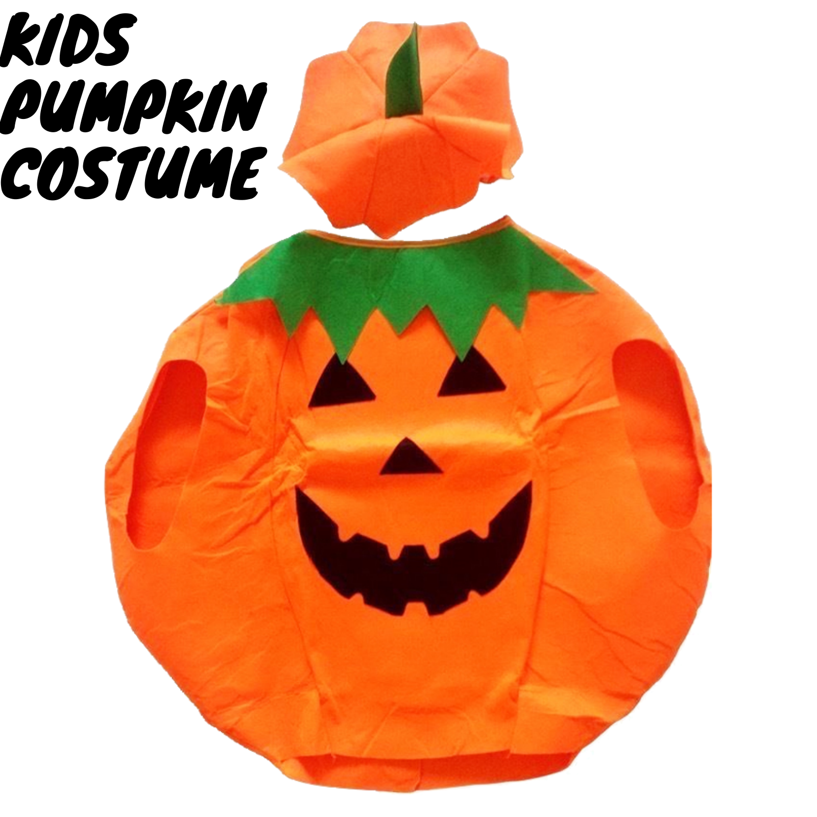 Kids Halloween pumpkin costume for home dress-up in orange, unisex fun party attire.