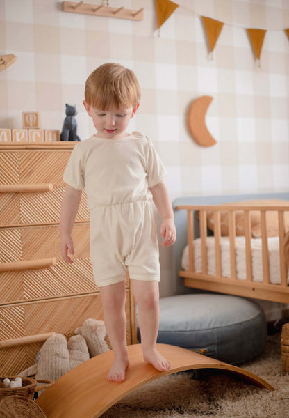 Ponchik Babies + Kids Ribbed Cotton Romper in Daisy design, perfect for 0-3 months.