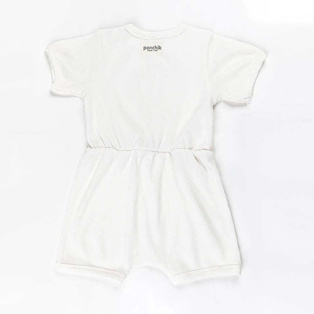 Ponchik Babies + Kids ribbed cotton romper in daisy print, perfect for 3-6 months.