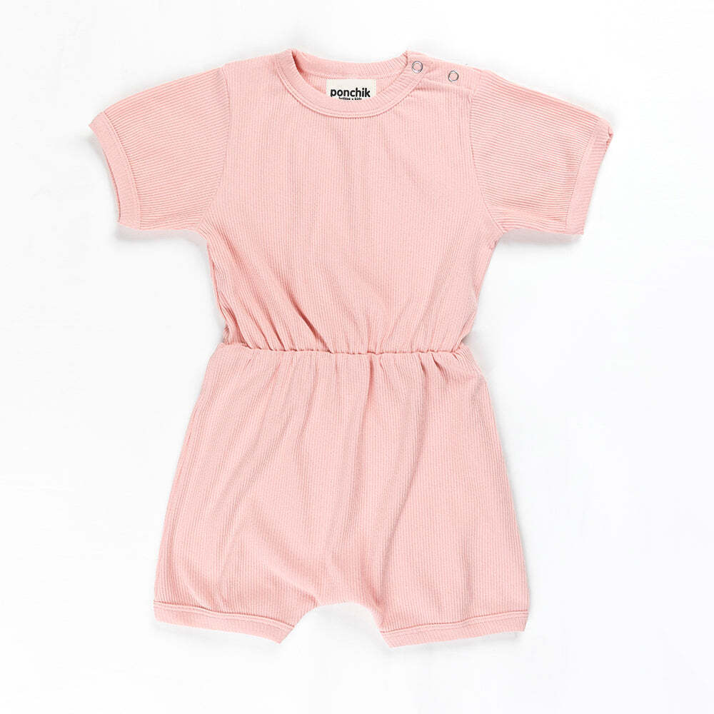 Ponchik Babies + Kids Lemonade Ribbed Cotton Romper for 3-6 months | soft, cozy loungewear.