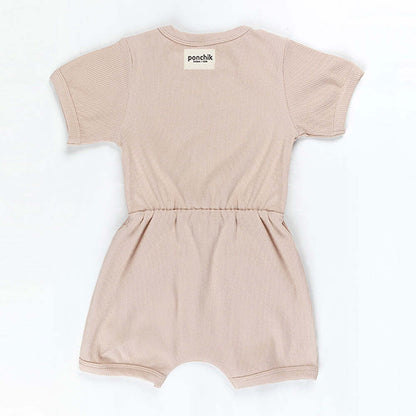 Ponchik Babies + Kids Ribbed Cotton Romper in Sugar Cookie, perfect for infants 0-3 months.