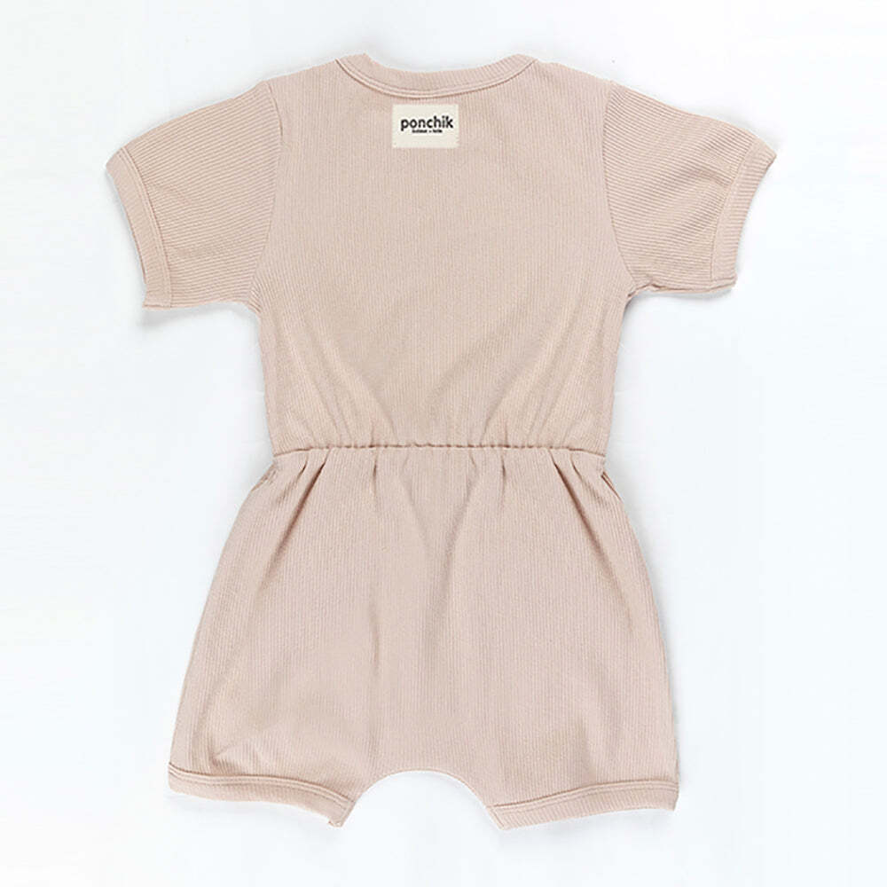Ponchik Babies + Kids Ribbed Cotton Romper in Sugar Cookie, ideal for infants.