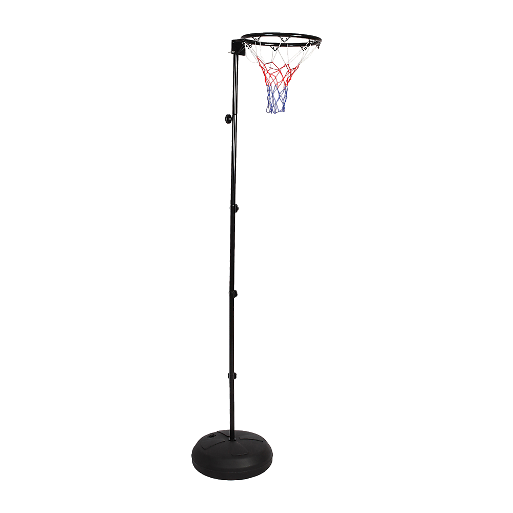 Portable netball ring for kids & adults, adjustable height stand for home use.