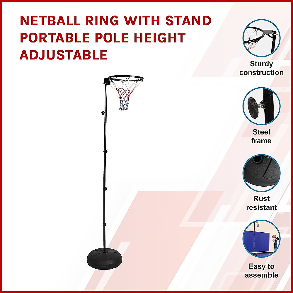 Portable adjustable netball ring for kids & adults, ideal for home fun and practice.