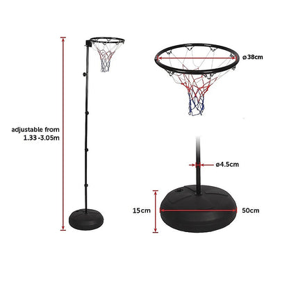 Adjustable netball ring & stand - portable sports equipment for kids & adults at home