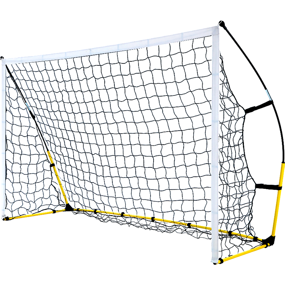 Portable 8x5 soccer goal with easy setup for kids, ideal for backyard play.