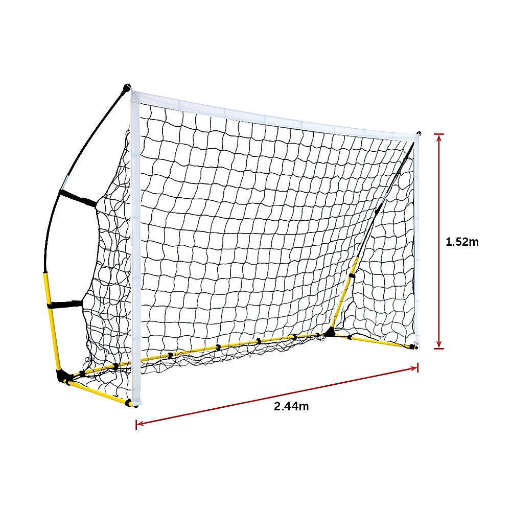 Portable soccer goal with quick setup, ideal for kids backyard fun and practice sessions.