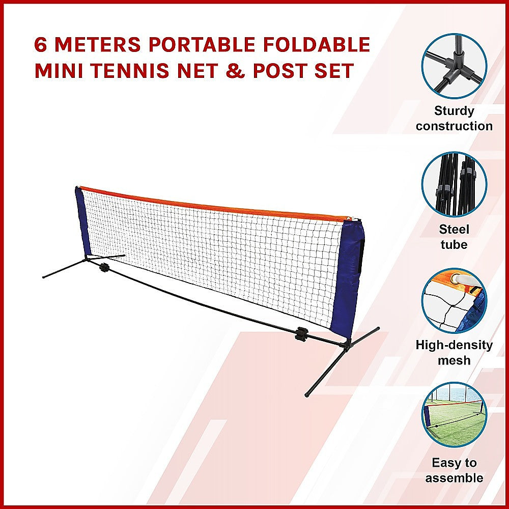 Kids 6m foldable mini tennis net set for home play, portable and kid-friendly design