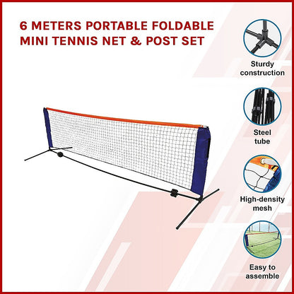 Kids 6m foldable mini tennis net set for home play, portable and kid-friendly design