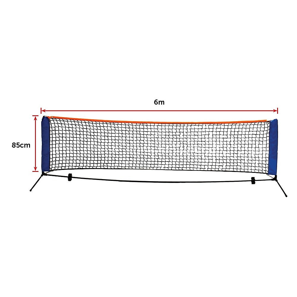 Foldable 6m tennis net set for kids, portable for home play and easy storage.
